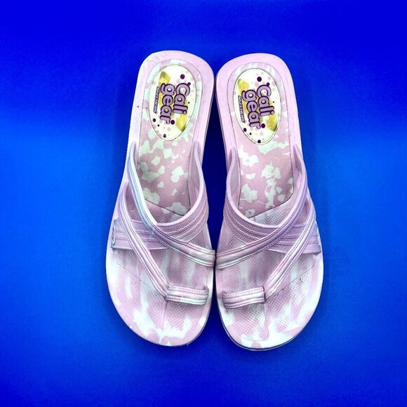 Skechers Sandals Womens 10 Cali Gear Shoes Pink/White Slip On Wedge Flip Flops - Picture 2 of 10